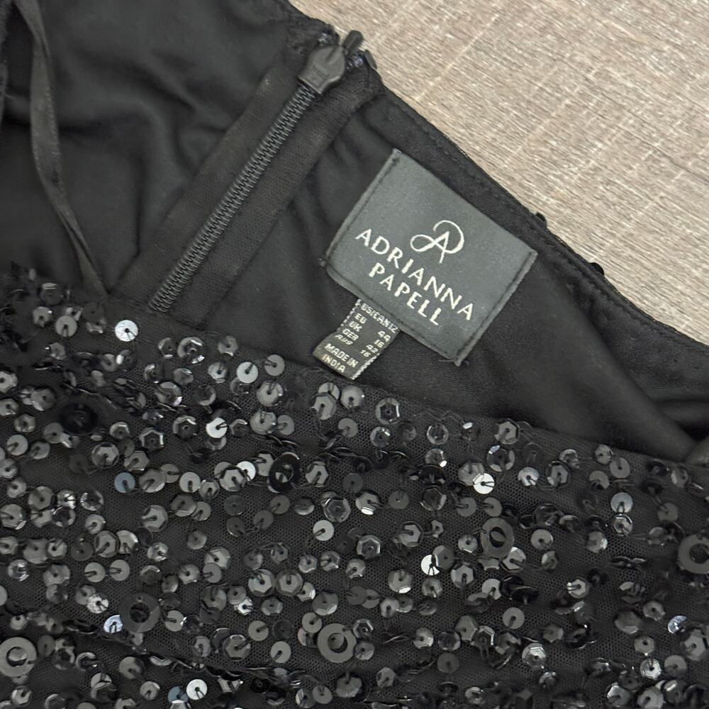 Adrianna Papell Black Sequin Off The Shoulder Black Formal Midi Dress Sz 12 - Picture 3 of 3